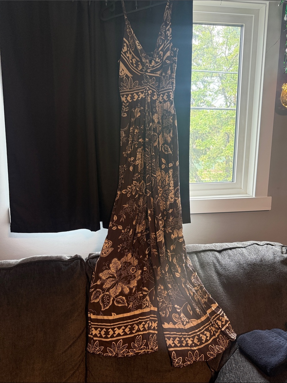 Angie Black and Cream Floral Maxi Dress